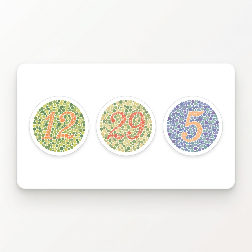 Ishihara color vision test plates with colored dot patterns